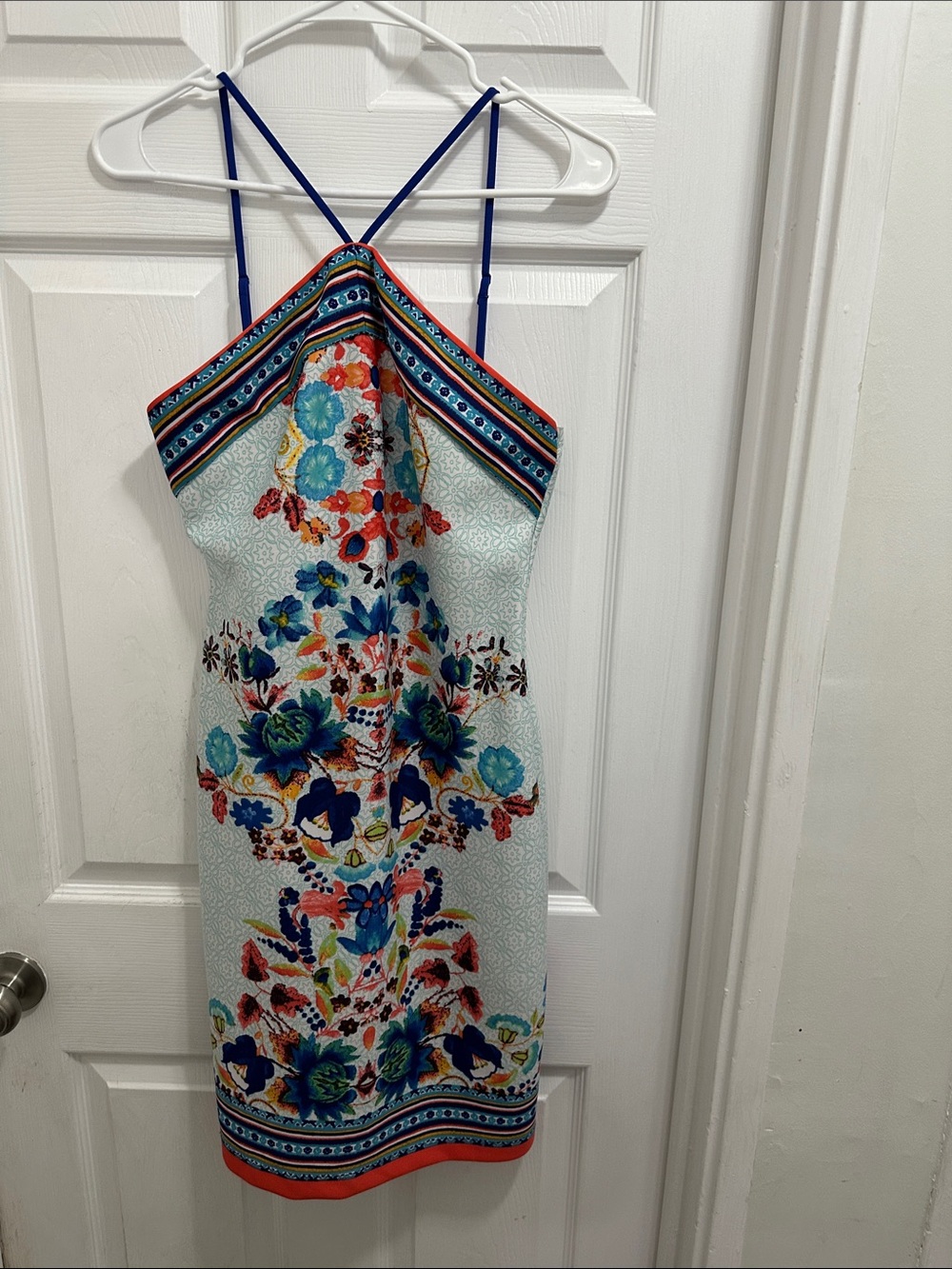 Bisou Bisou Floral Strappy Mini Dress in Light Blue and Blue